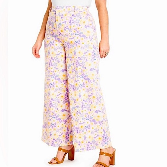 Eloquii Wide Leg Floral Pants in Lavender and Yellow - Picture 13 of 13